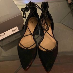 BRAND NEW Vince Camuto Black Suede Lace-Up Flats